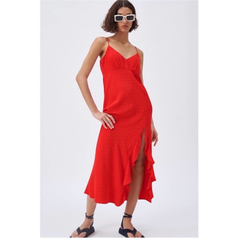 ZARA Jacquard Dotted Ruffle Slip Dress. Size: Small. Excellent condition ❤️